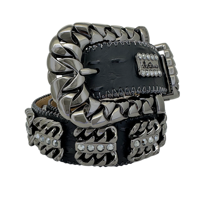BB Simon Curb Chain 360 Belt - Black/Black with Jet Hematite