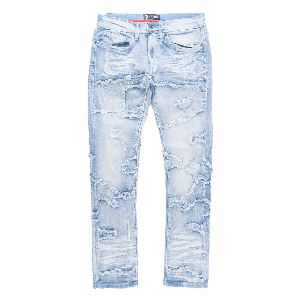 Makobi Amato Light Wash Blue Jeans with distressed detailing and straight fit