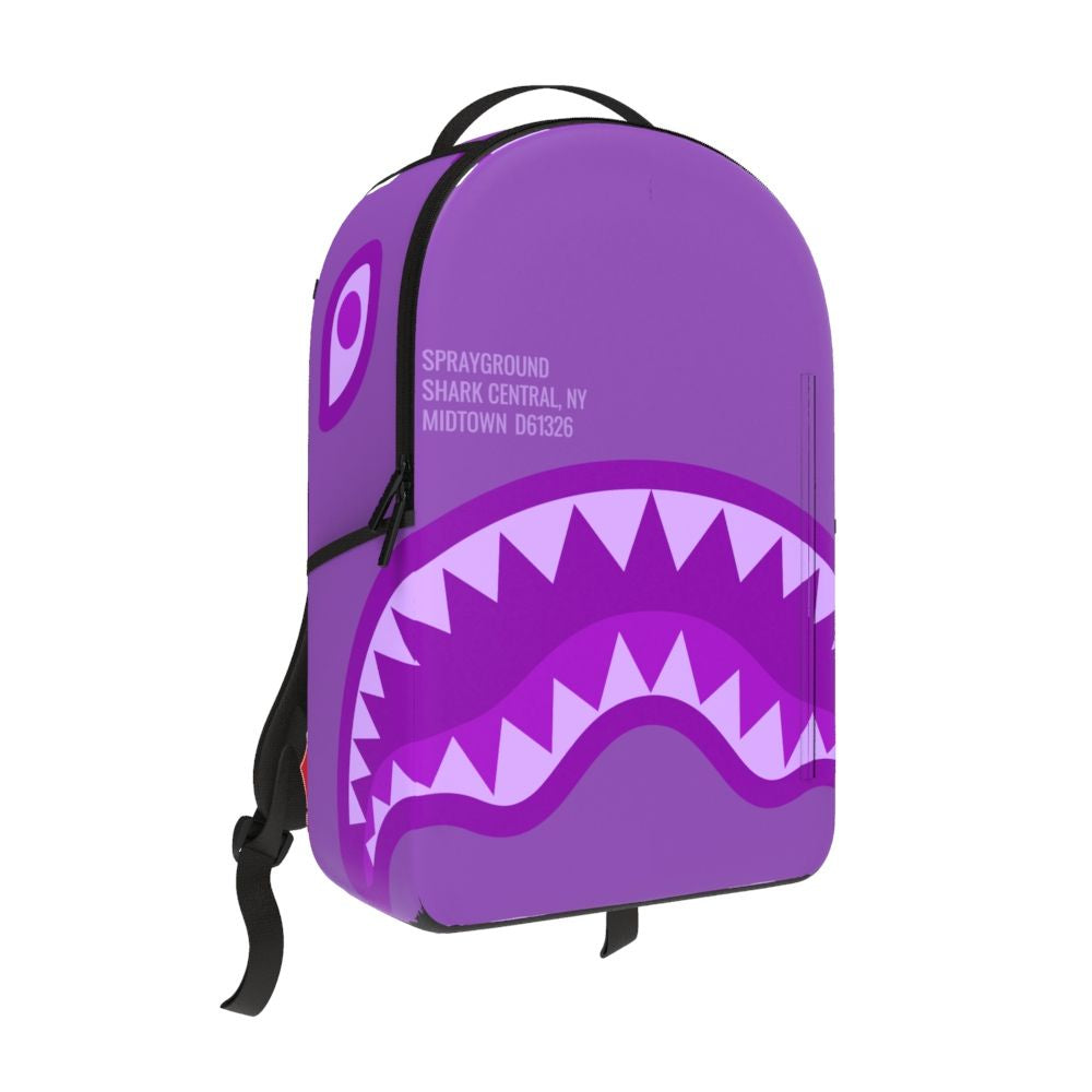 Vibrant purple Shark Central Backpack with detailed Shark design and sturdy PVC material