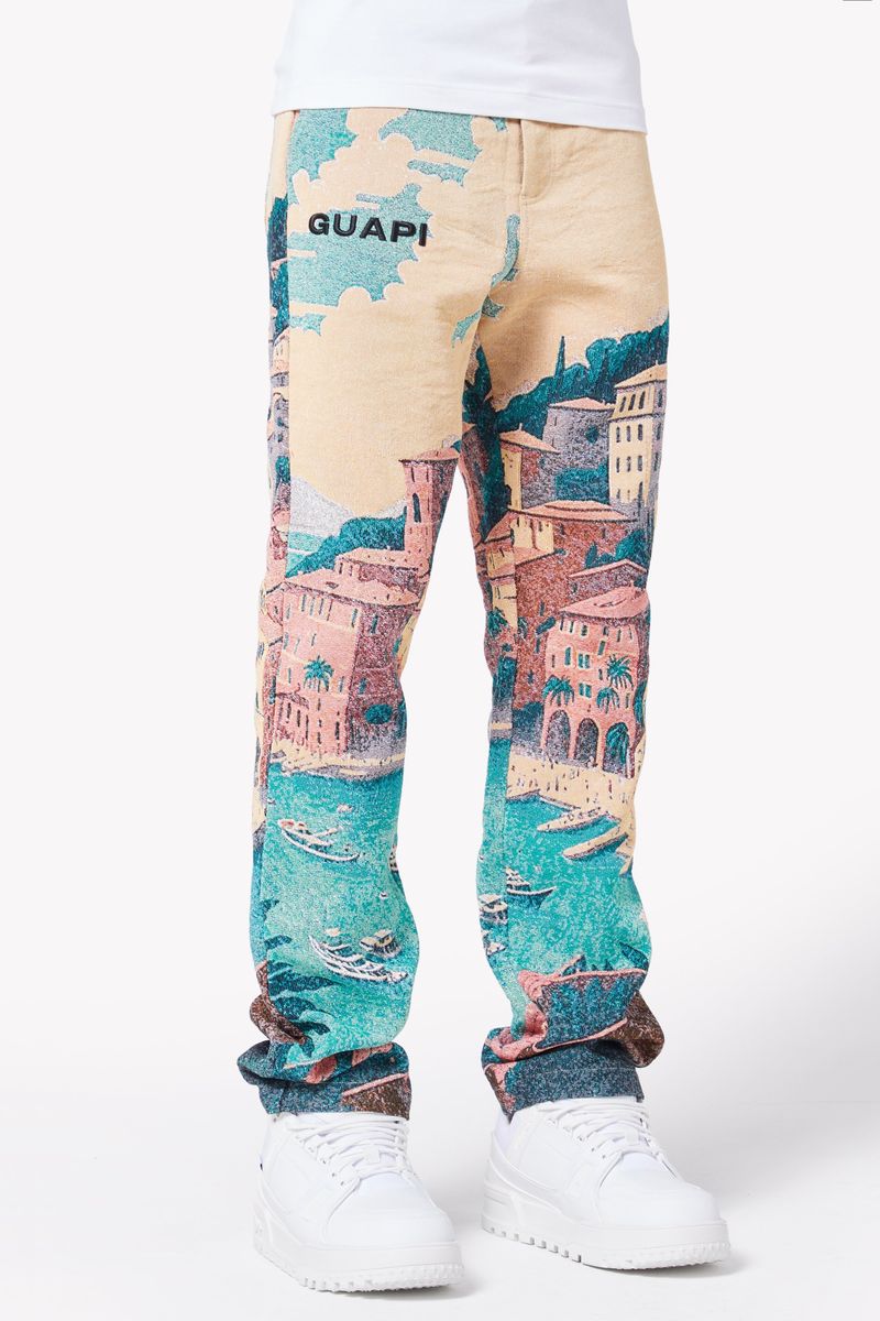 Stylish and comfortable Guapi Portofino tapestry pants with intricate woven detailing