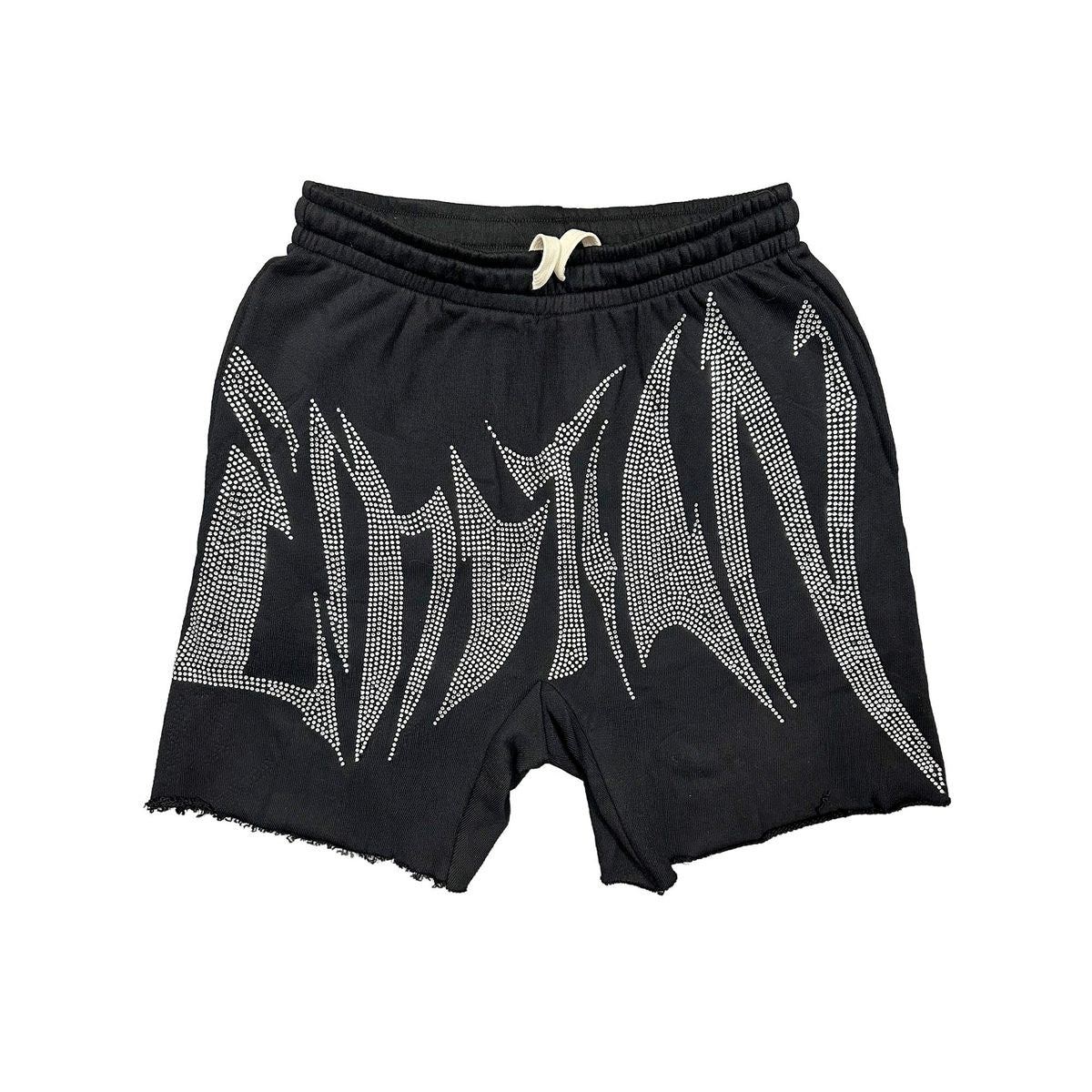 Stylish mixed emotion Wild black rhinestone shorts featuring intricate details and bold fashion statement