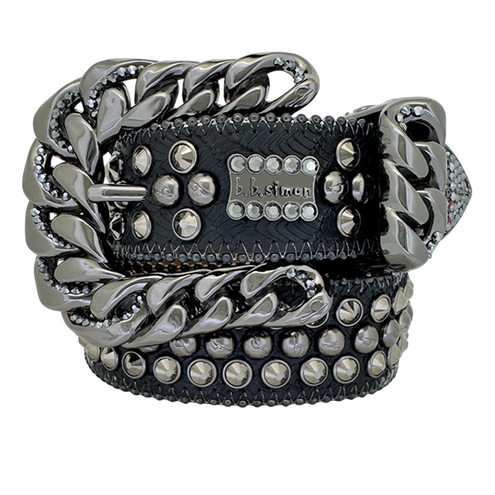BB Simon Curb Chain Safa 2 Belt - Jet Hem (W25-JetHem-BF) - Women's stylish and fashionable belt in jet black color with chain design