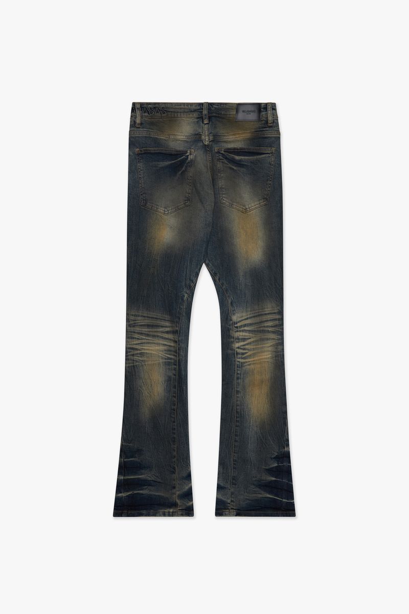 Valabasas "Fax" Yellow Vintage Blue Washed Stacked Denim Jeans