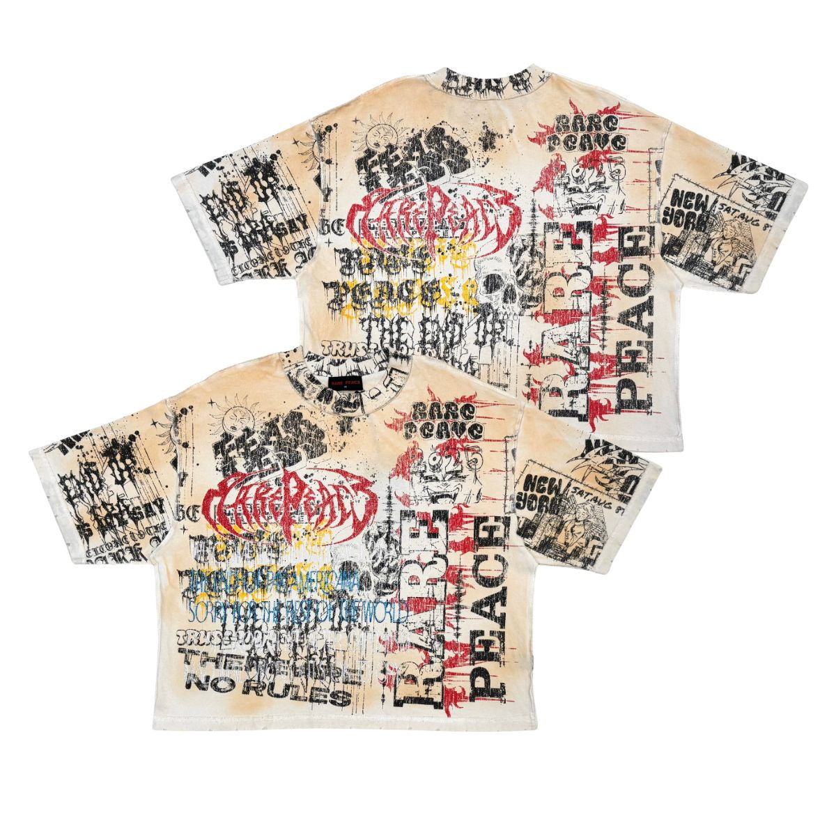 Luxurious Rare Peace All Over Rhinestone Ecru Tee with detailed rhinestone embellishments