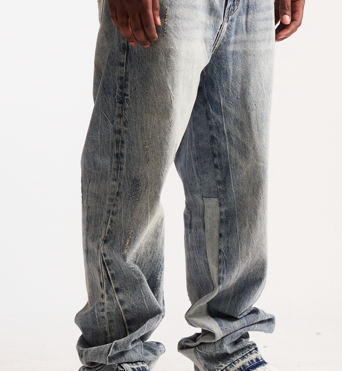 Embellish Spencer Light Bleach Denim Jeans, distressed and faded design