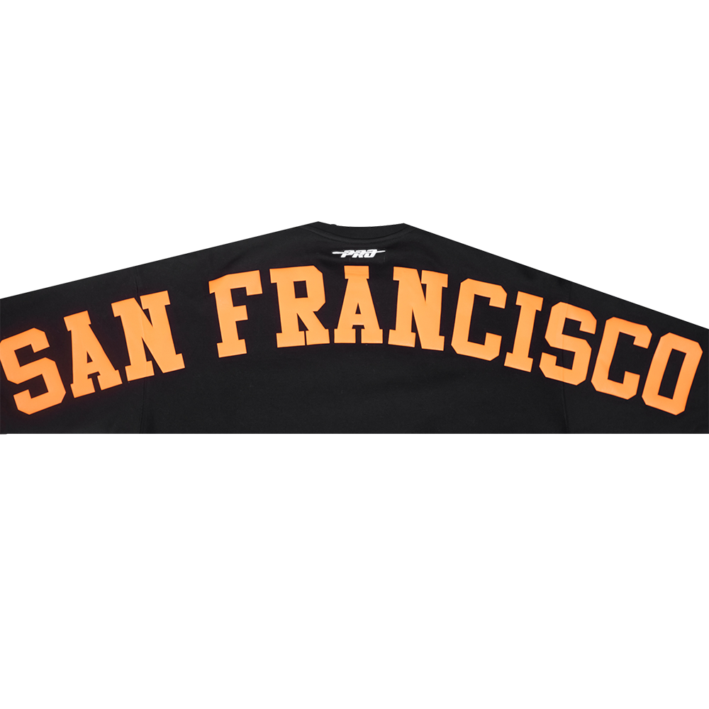 Side profile of the Pro Standard San Francisco Giants Wingspan Crewneck highlighting fit and material
