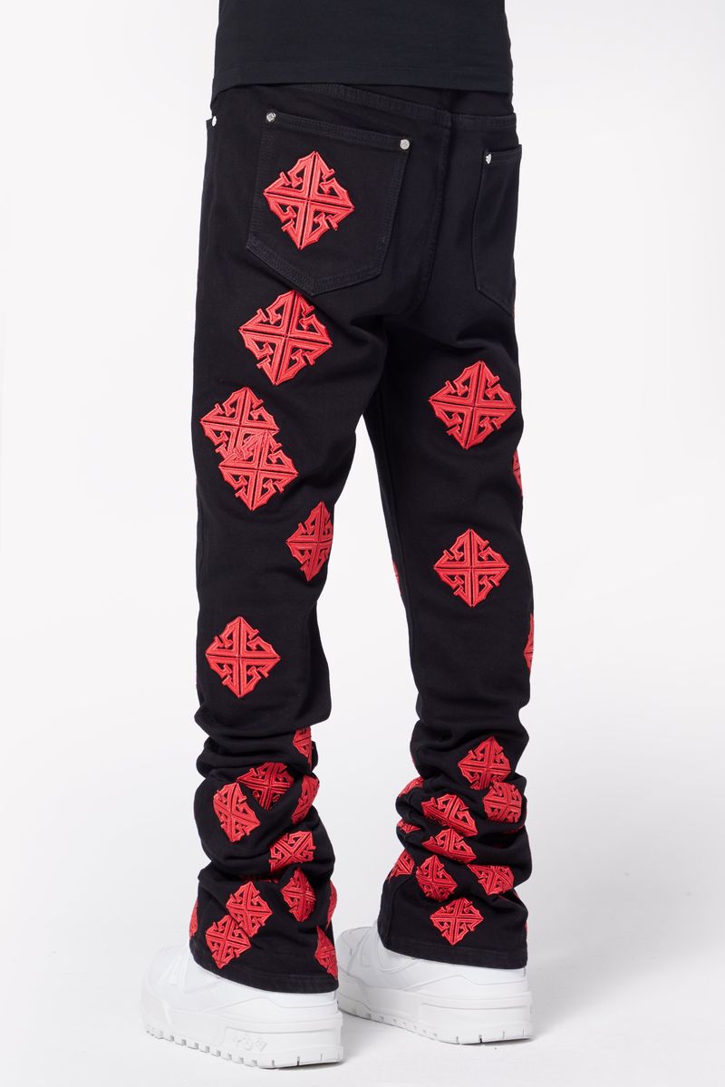 Front view of Guapi Crimson Icon Denim Jeans in a rich indigo color with contrasting stitching