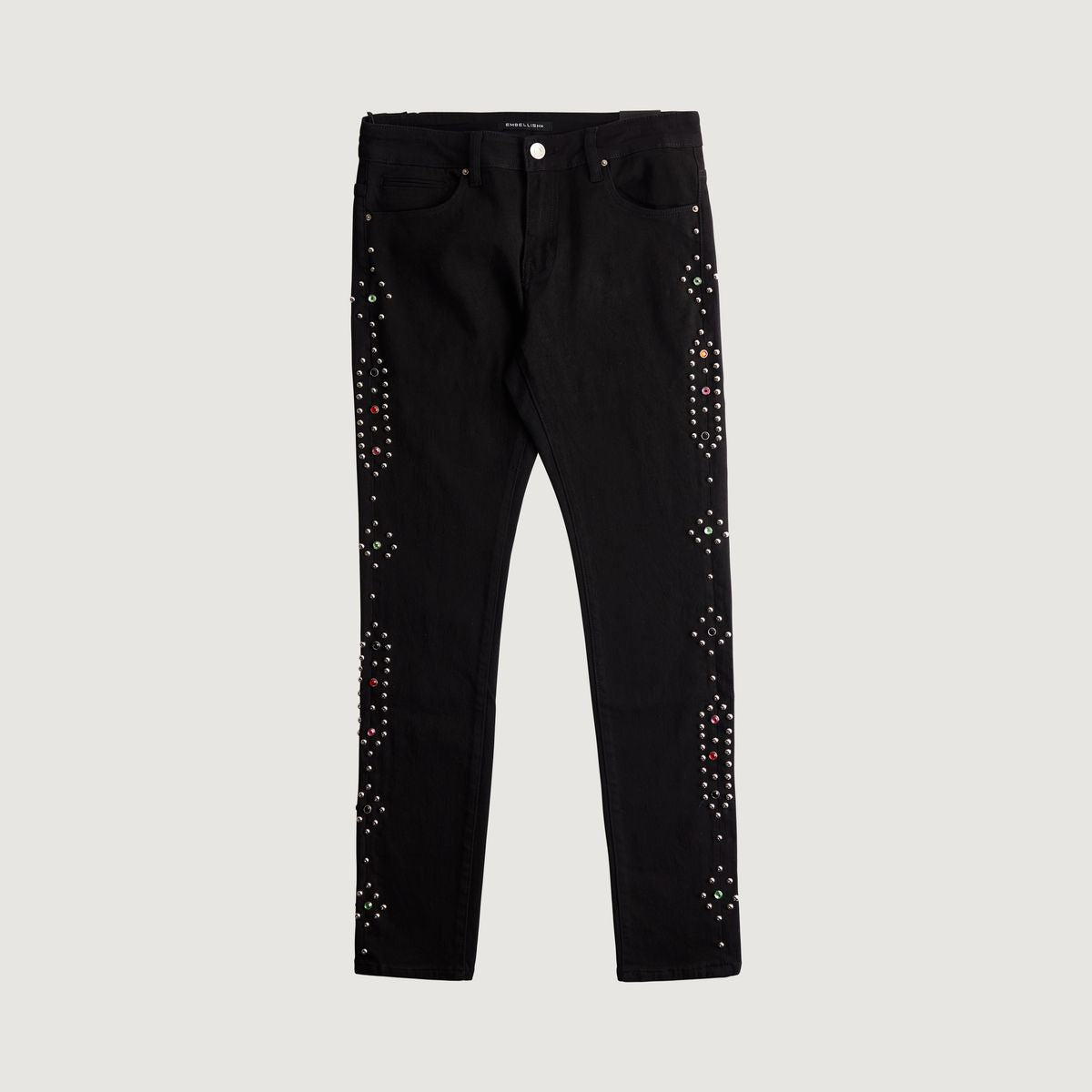 Embellish Dante Black Skinny Denim Jeans with distressed detailing and raw hem