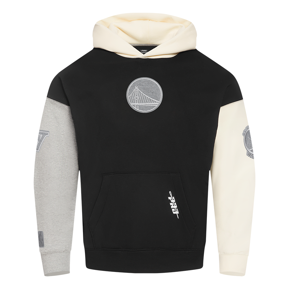 Pro Standard Golden State Warriors reverse hoodie in black, grey, and eggshell colors featuring team logo