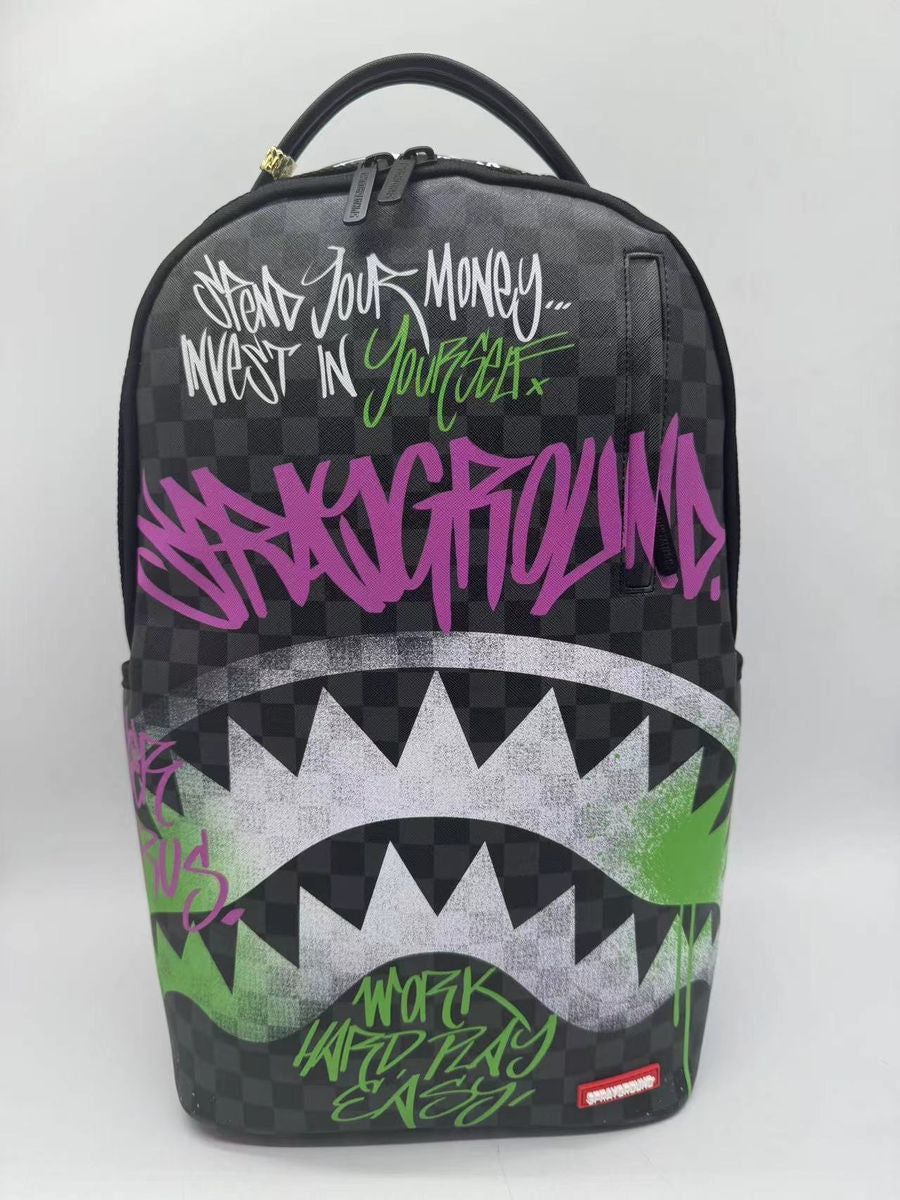 Stylish Sprayground Spray Poetry DLXV Backpack featuring vibrant design and durable PVC material