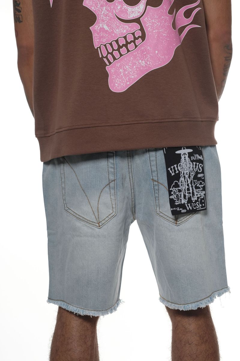 Vicious VC5103 Light Blue Denim Shorts adorned with decorative Gem Stones for a fashionable look