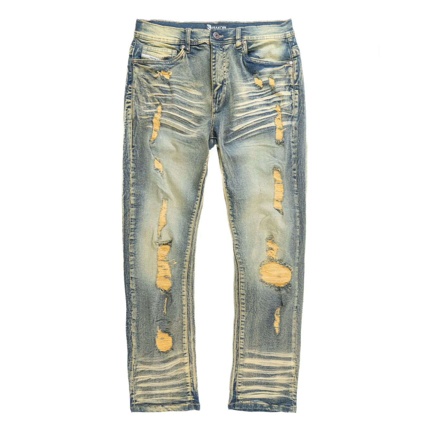 Full view of Makobi Moreli Dirt Denim Jeans highlighting the modern fit and trendy style