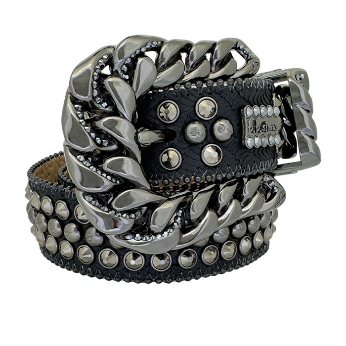 Black BB Simon Curb Chain Safa 2 Belt with Jet Hem
