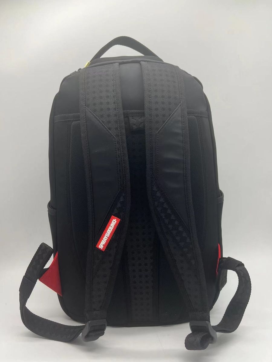 Full view of the Sprayground Shark Central Backpack measuring 18 inches in height and 115 inches in width