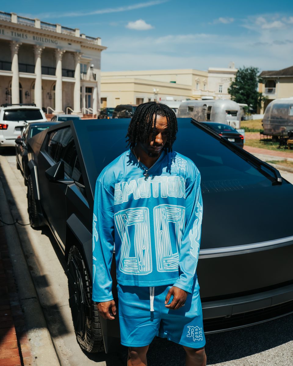Blue oversized long sleeve with lightning design