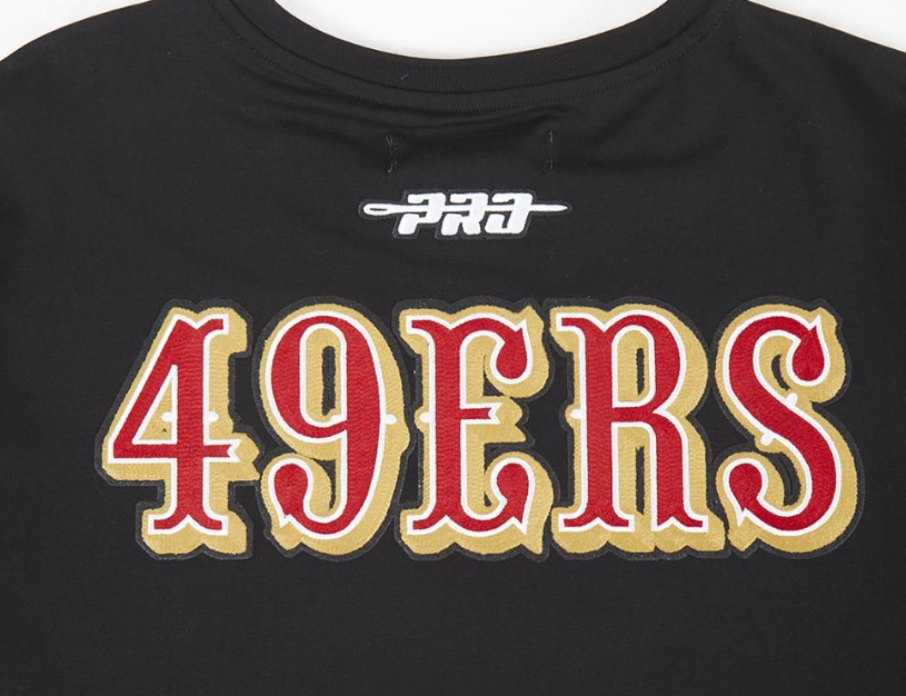 Close-up shot of the fabric texture and high-quality printing on the black 49ers City Ransom Tee