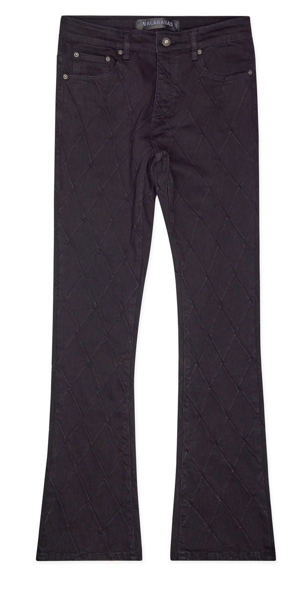 Valabasas Tire Jet Black Stacked Denim Jeans front view close-up