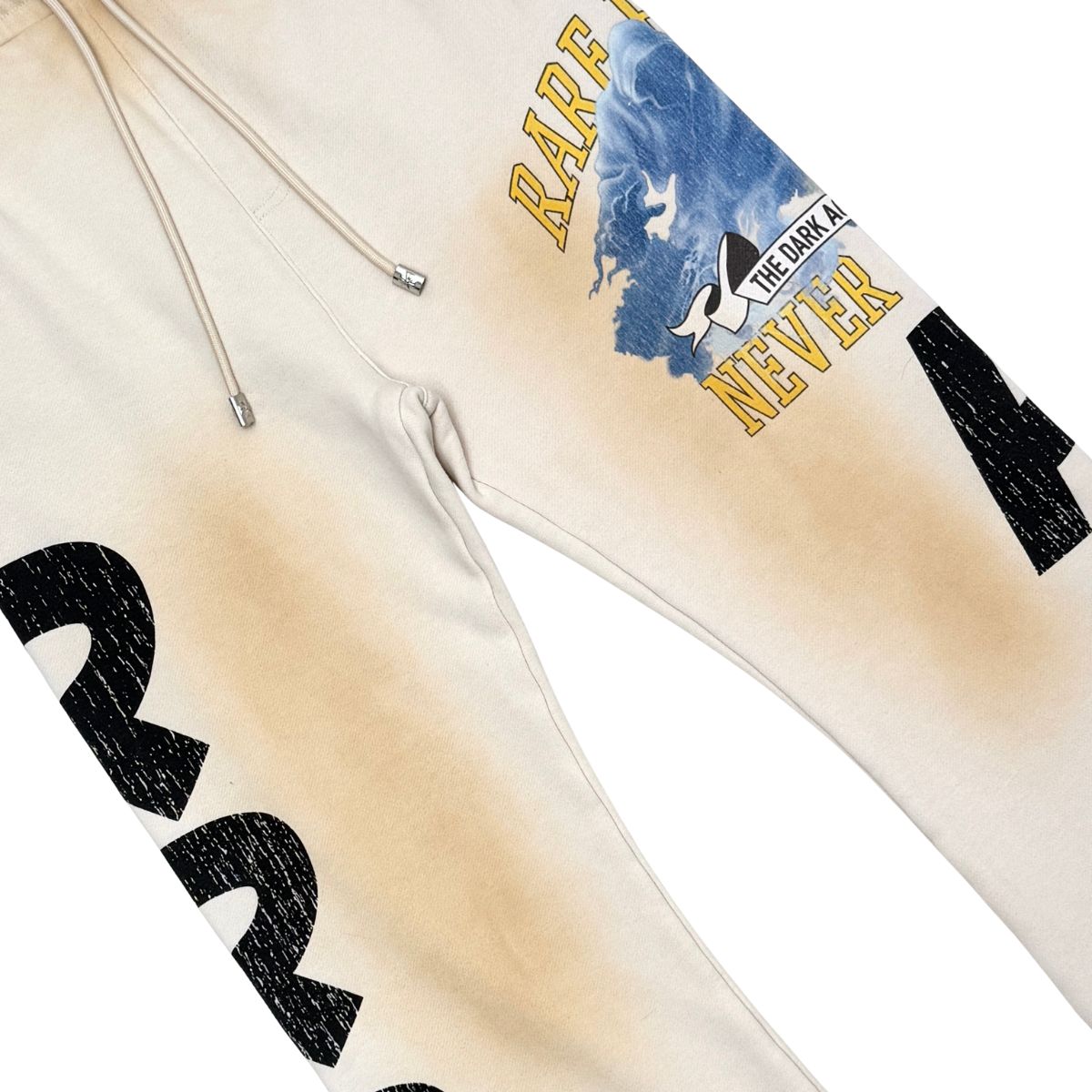 Rare Peace "Dark Age 2.0" Rhinestone Washed Ecru Stacked Jogger