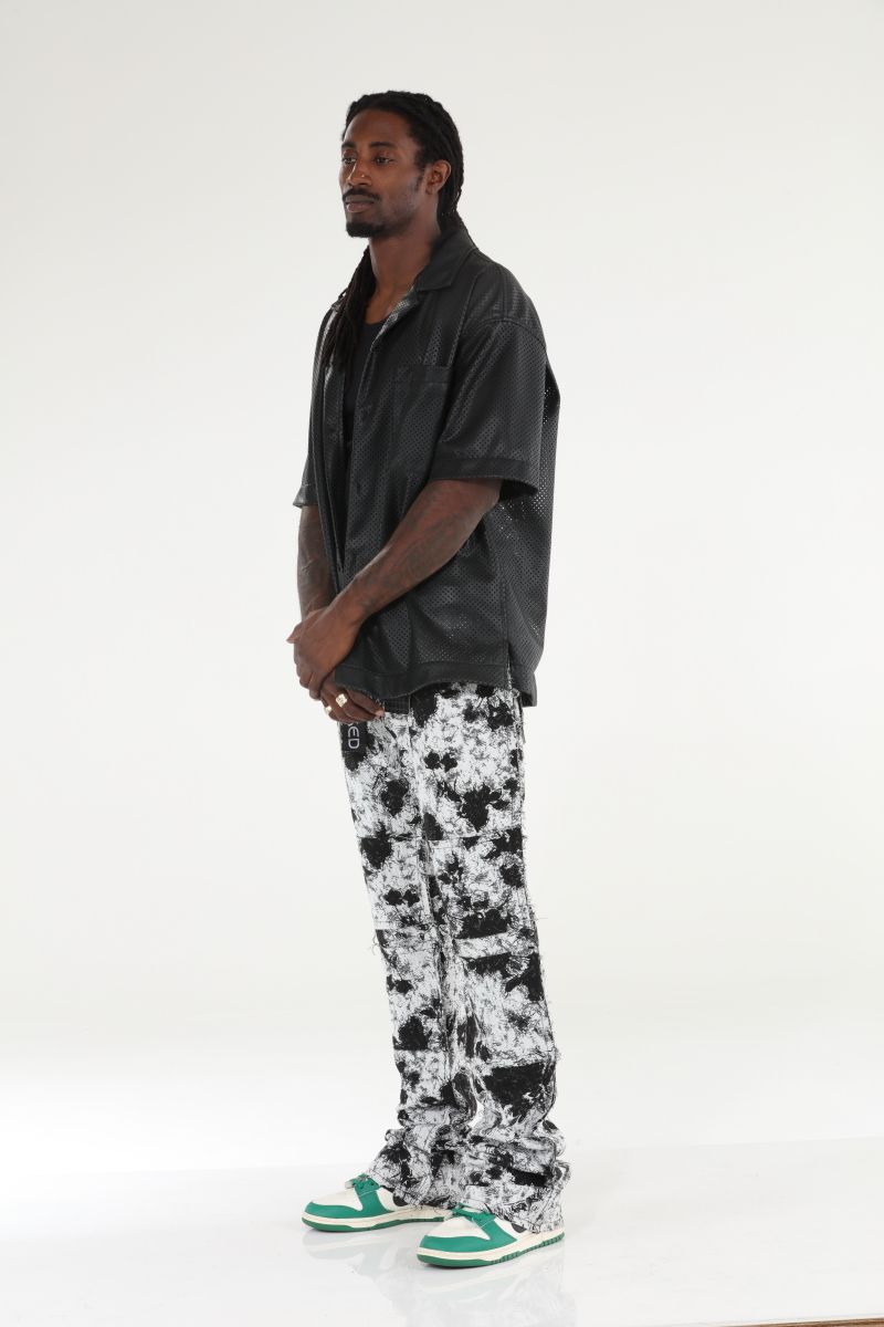 Stylo Tapestry Stacked White Black Denim Jeans, fashionable and versatile