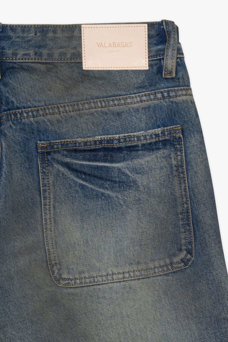 Front view of Valabasas VLBS-VSH2-1004 denim shorts in dirty vintage blue