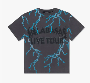 A grey t-shirt labeled Valabasas Light On with product code VLBS-VT4-1027, showcasing a simple and stylish design