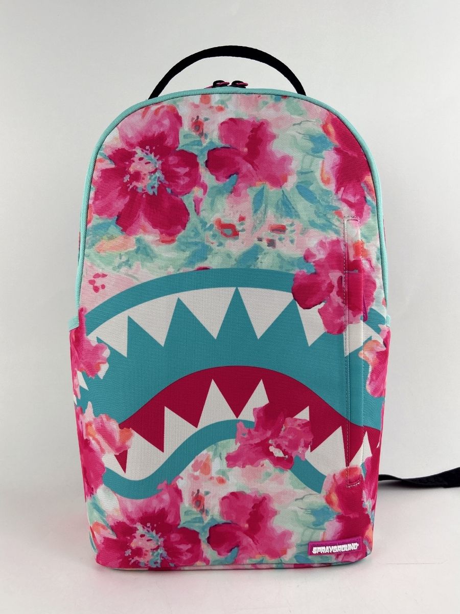 Large Sprayground Miami Floral Backpack measuring 18 inches in height with floral design and durable PVC construction