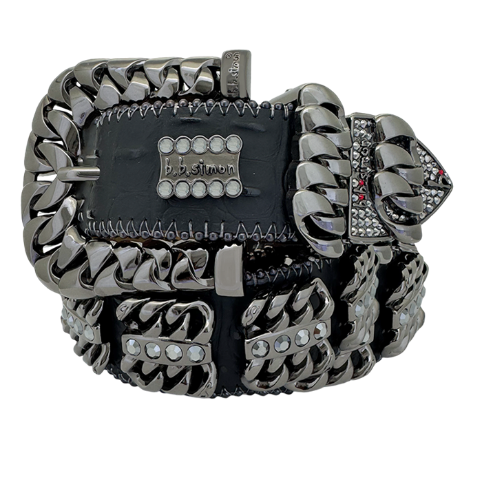 BB Simon Curb Chain 360 Belt in Black/Black with Jet Hematite