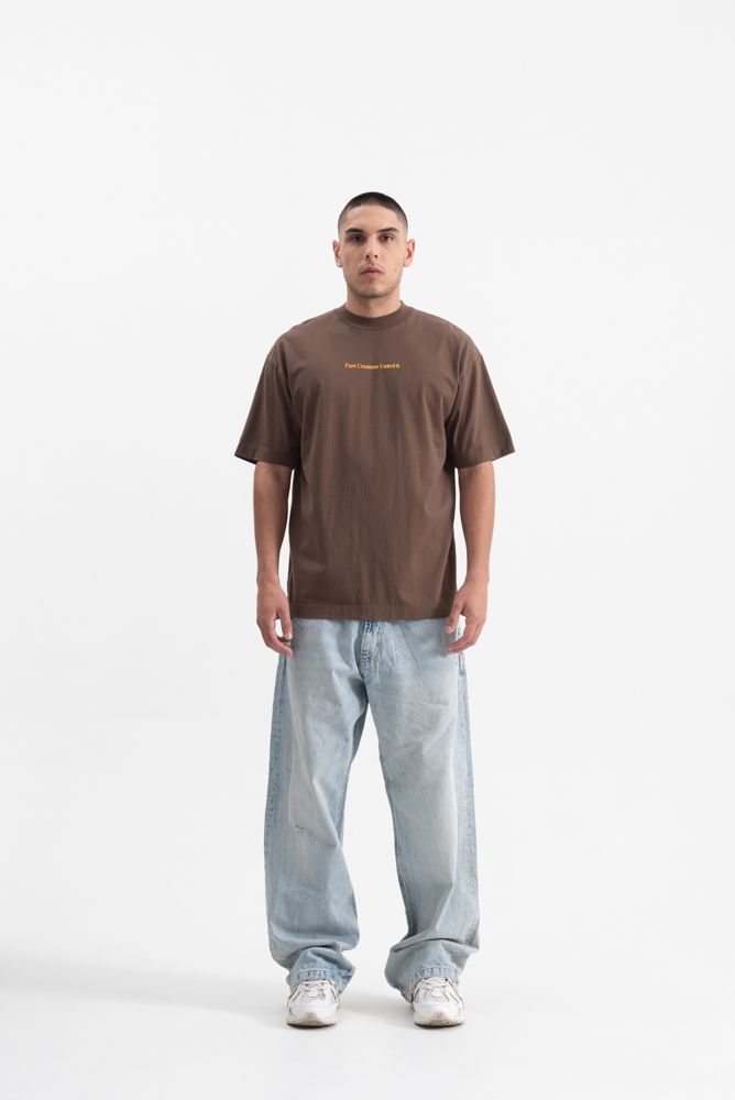 Detailed image of the fabric texture on the PURE Knockout Script Brown Tee