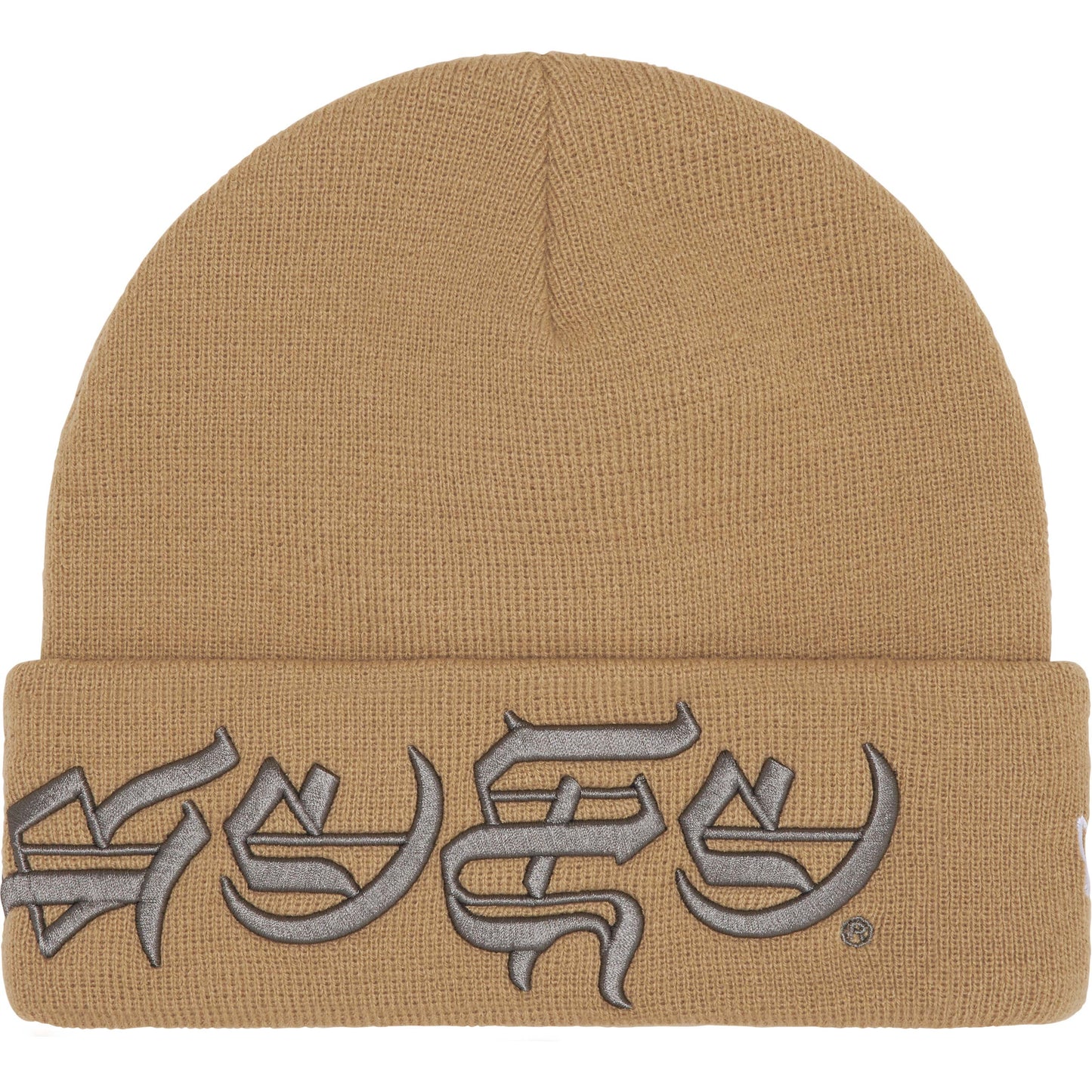 Supreme New Era Blackletter Beanie in Tan, SS25, Brand New Deadstock, Unisex Fashion Accessory