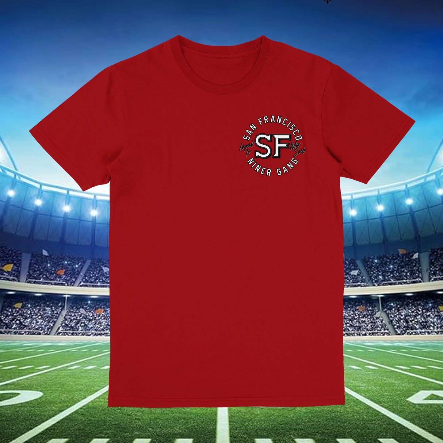 High-quality, comfortable Loyal to My Soil Niner Gang Red Tee featuring iconic 49ers design and made for die-hard fans