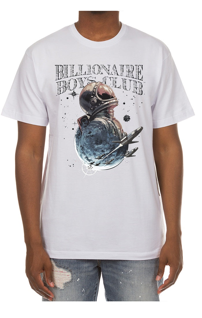 A white Billionaire Boys Club BB Flight short-sleeve T-shirt with style number 851-4208