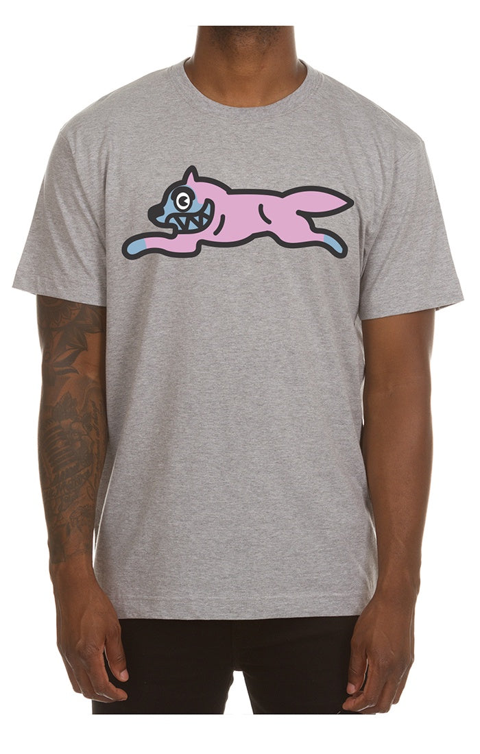 A Heather Grey T-shirt featuring a Running Dog ice cream graphic design, style 451-3204