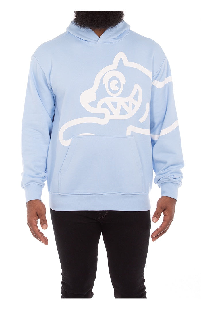 Ice Cream Biggie Cerulean Blue Hoodie front view, with Kangaroo pocket and drawstring hood
