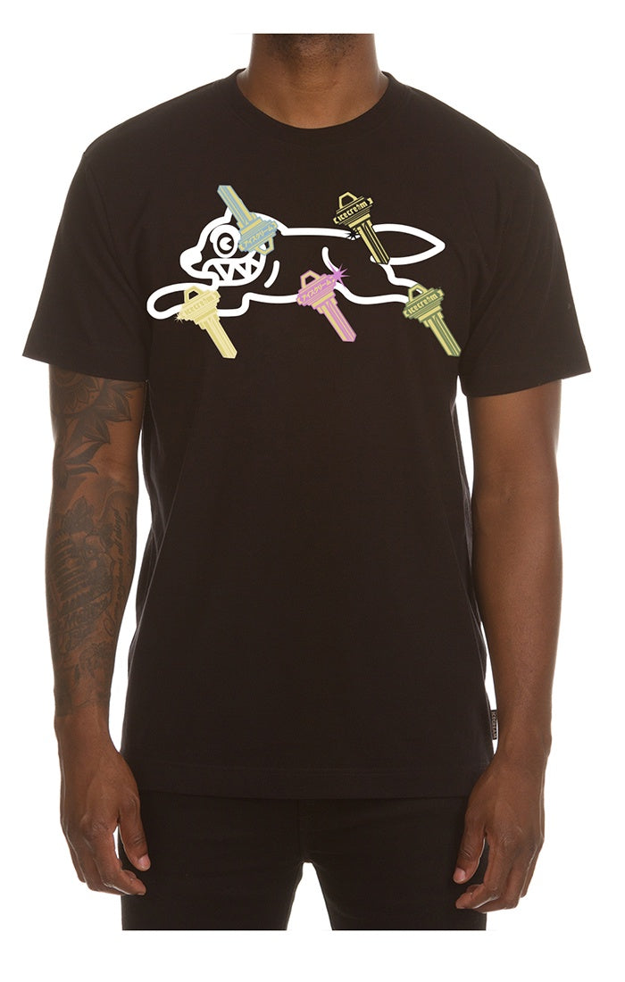 A black short-sleeve t-shirt featuring the Ice Cream Homes design, style 451-3211