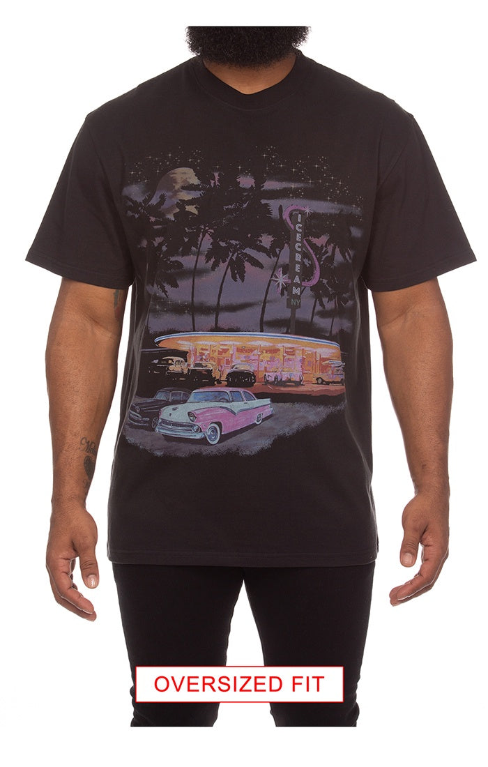 A close-up of the Ice Cream Diamond SS Stretch Limo Knit Tee in oversized fit, showcasing the fabric texture and style 451-3306