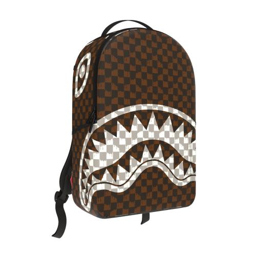 Sprayground Brown & Cream Drip Check Shark Backpack (B8552)