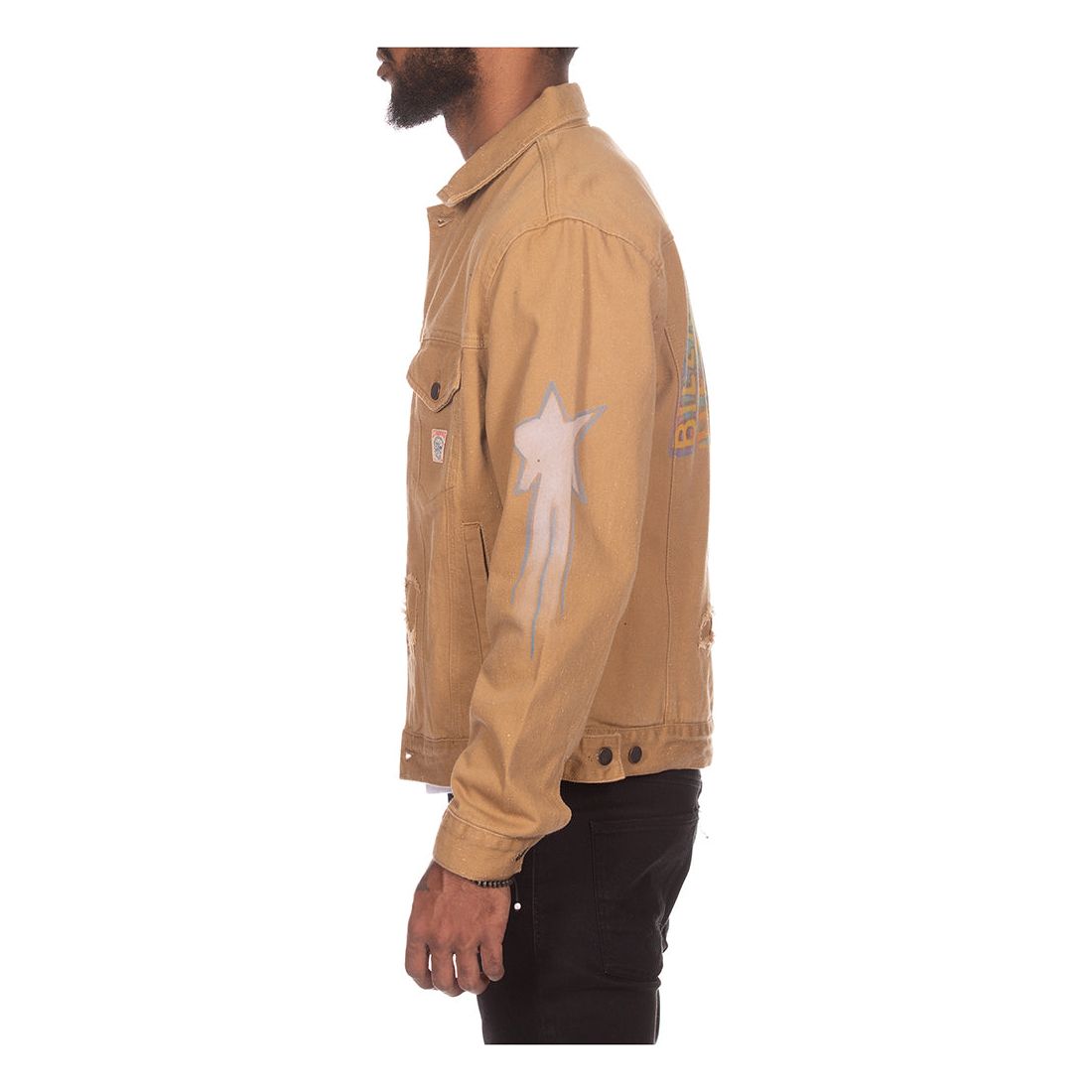 BBC Latte BB Earth Jacket (831-9400) - Side view of the versatile and durable jacket, designed with a removable hood and a comfortable, relaxed fit for all-day wear