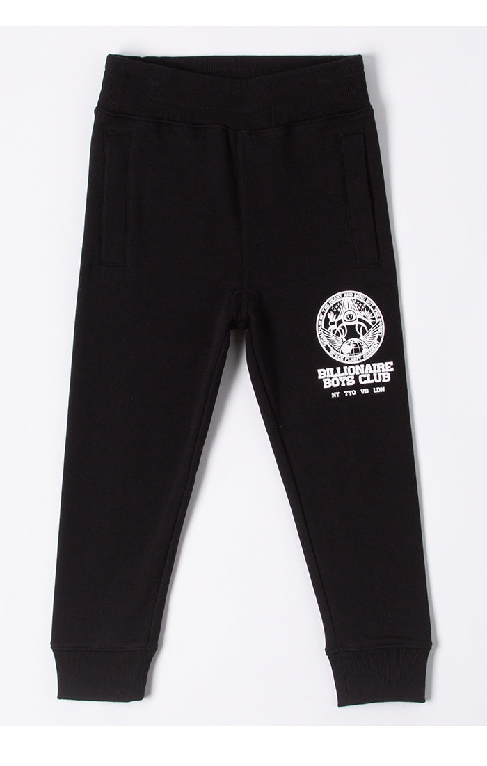 Black Kids BBC BB Academy Sweatpants with white logo embroidery on leg