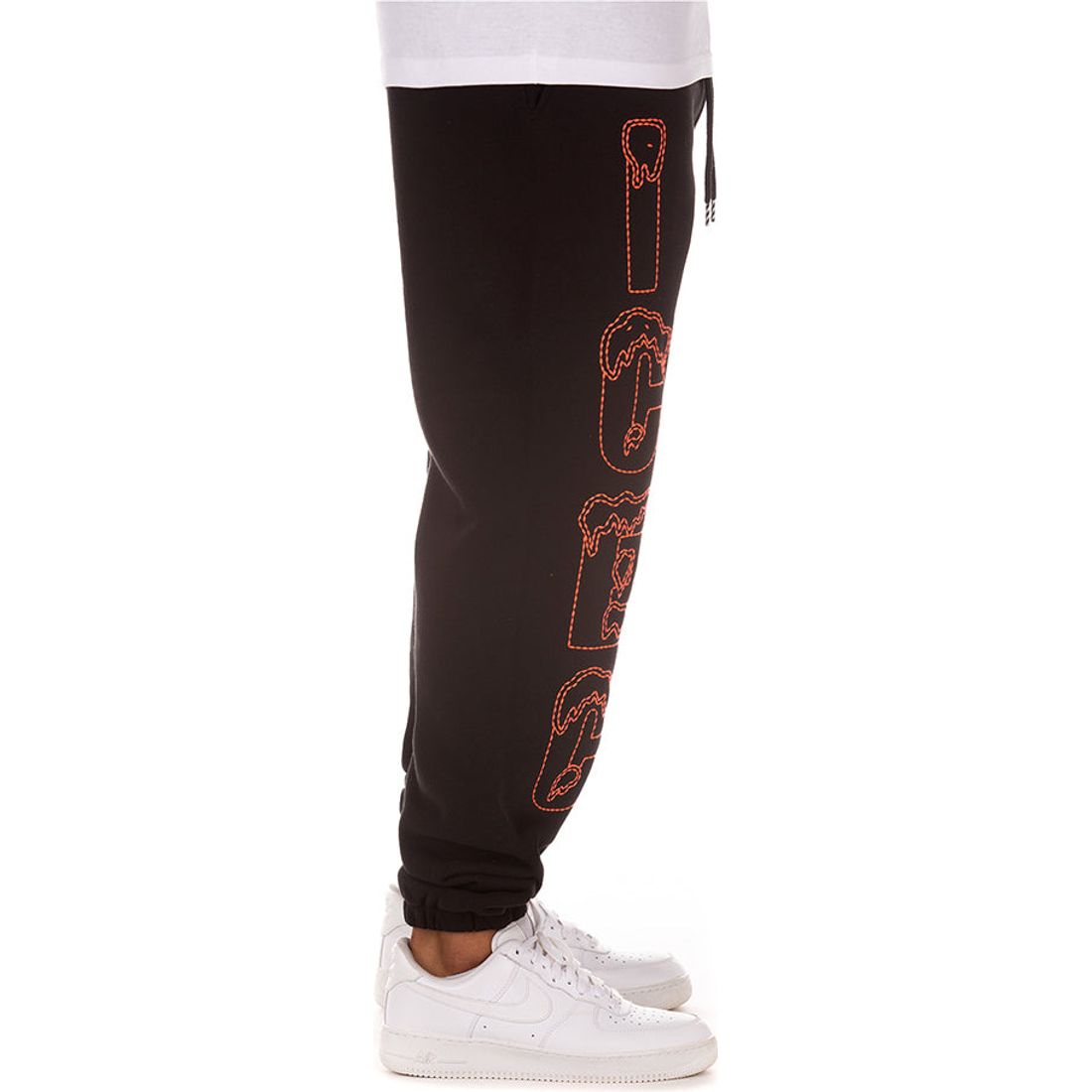 Side view of Ice Cream Snow Tops Black Sweatpants (431-6104) featuring logo embroidery on the leg and two side pockets
