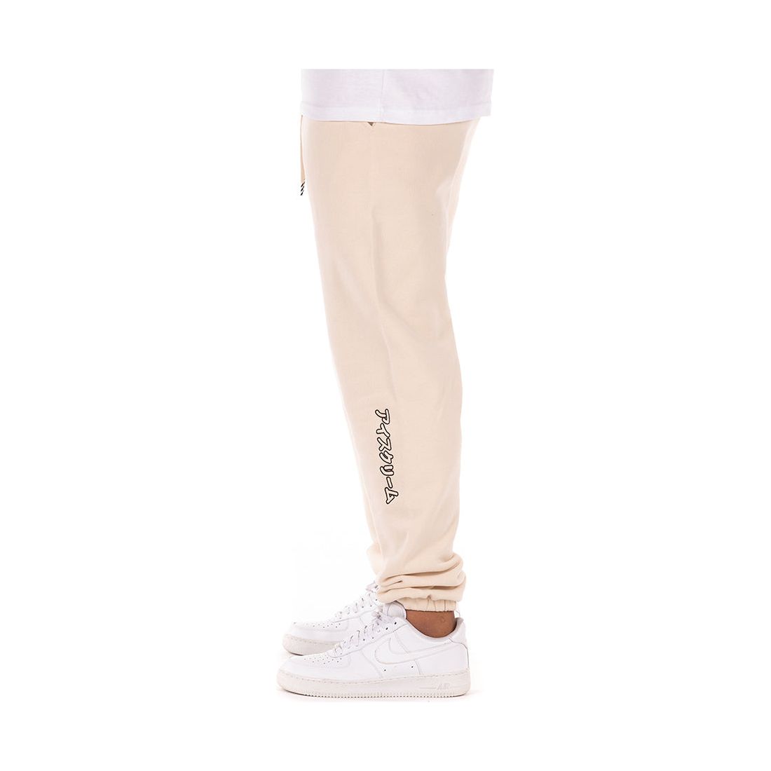 Side view of Ice Cream Freezer Fog Sweatpants (431-8106) in light gray color, featuring elastic waistband and ankle cuffs