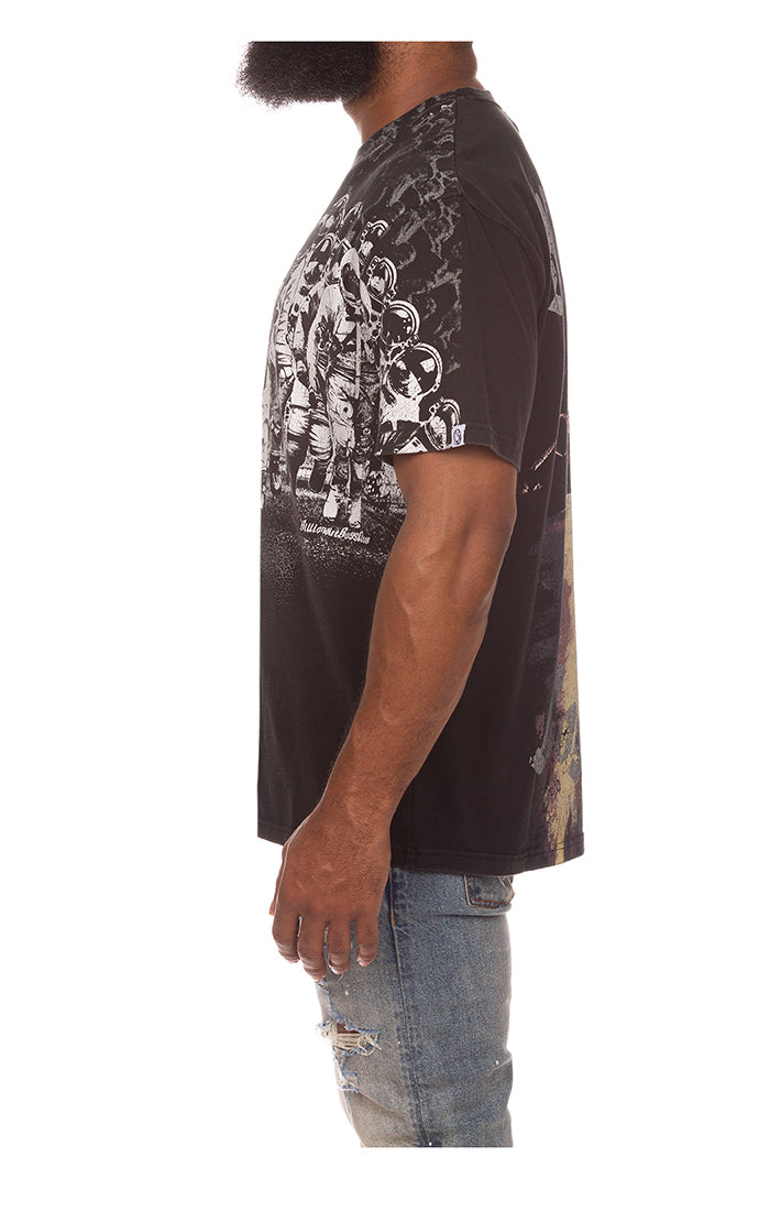 Side profile of the Billionaire Boy's Club Black BB Armagedon SS Knit emphasizing fit and style