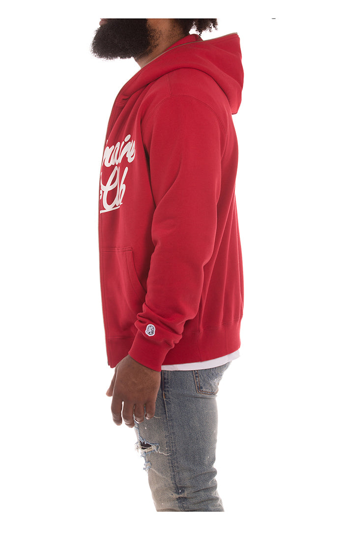 Model wearing the chili pepper zip-up hoodie for a stylish look