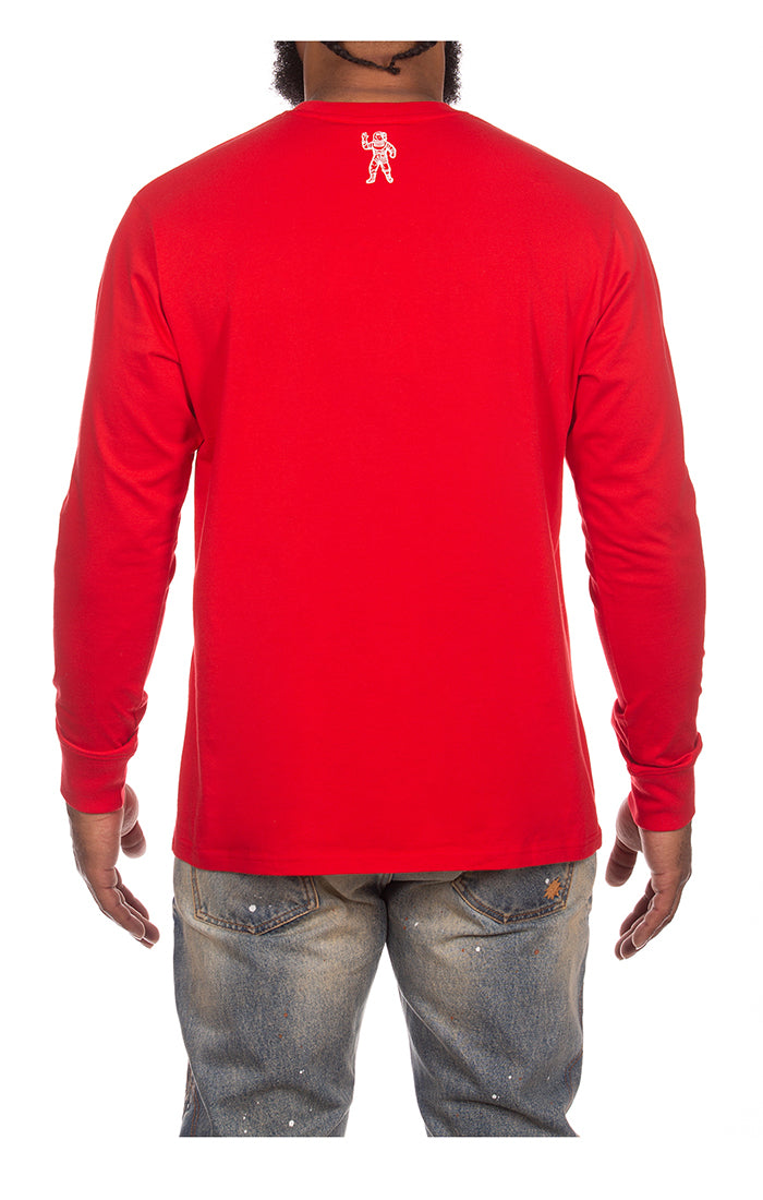 Men's BBC Racing Red BB Arch Long Sleeve Tee showcasing bold logo design