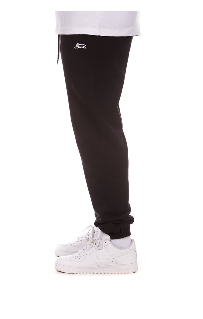 Black sweatpants with 'Deep Freeze' logo, perfect for lounging or working out