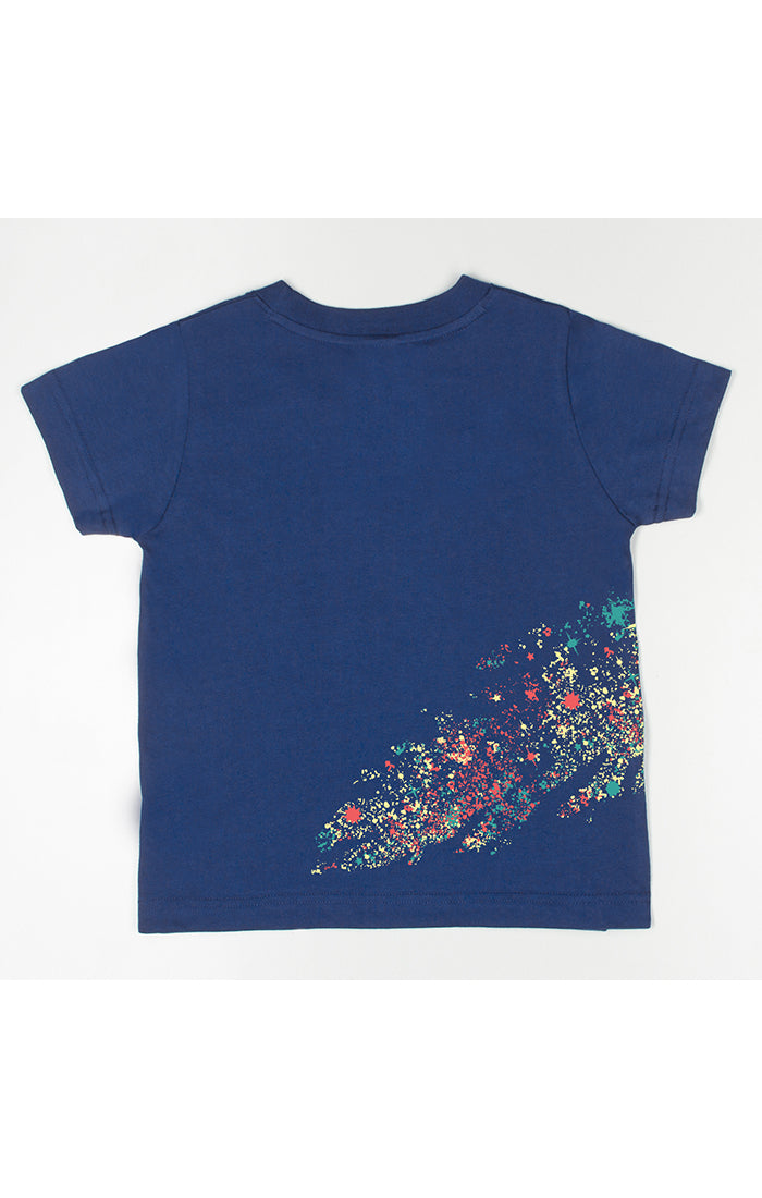 Close up of Kids BBC Monaco Blue BB Blast Off SS Tee (843-1201) shirt with attention to the soft fabric and bold graphic design