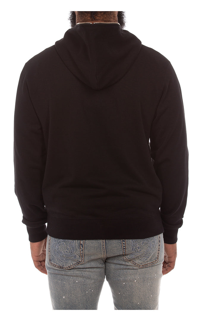 Black hoodie with BBC logo and zip front closure