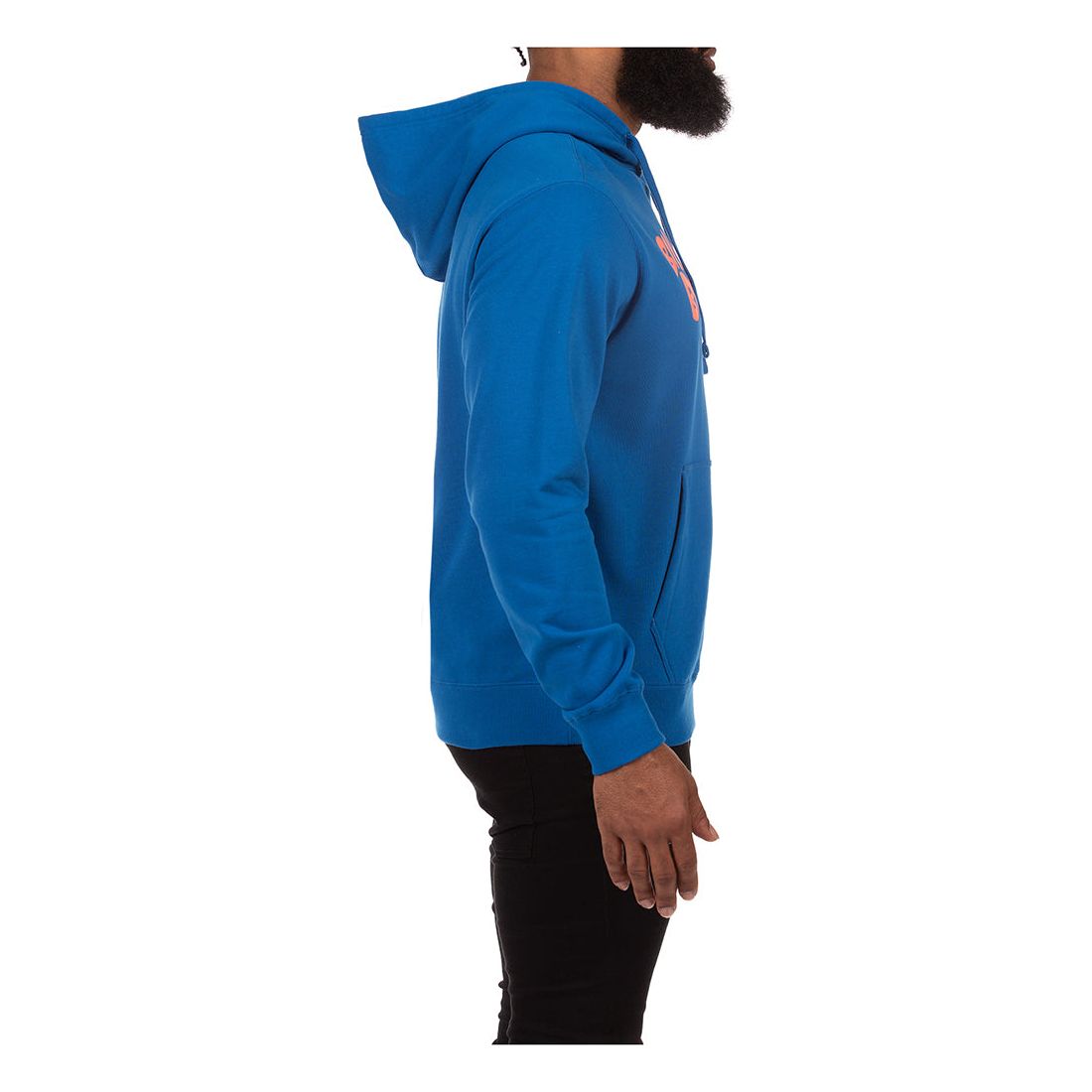 Close-up of the front pocket and drawstring of the BBC Baliene Blue BB Contact Hoodie (831-9303)