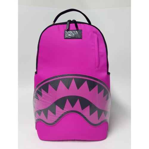 Sprayground Shark Central White Stencil Shark Pink Nylon Backpack (B9632)