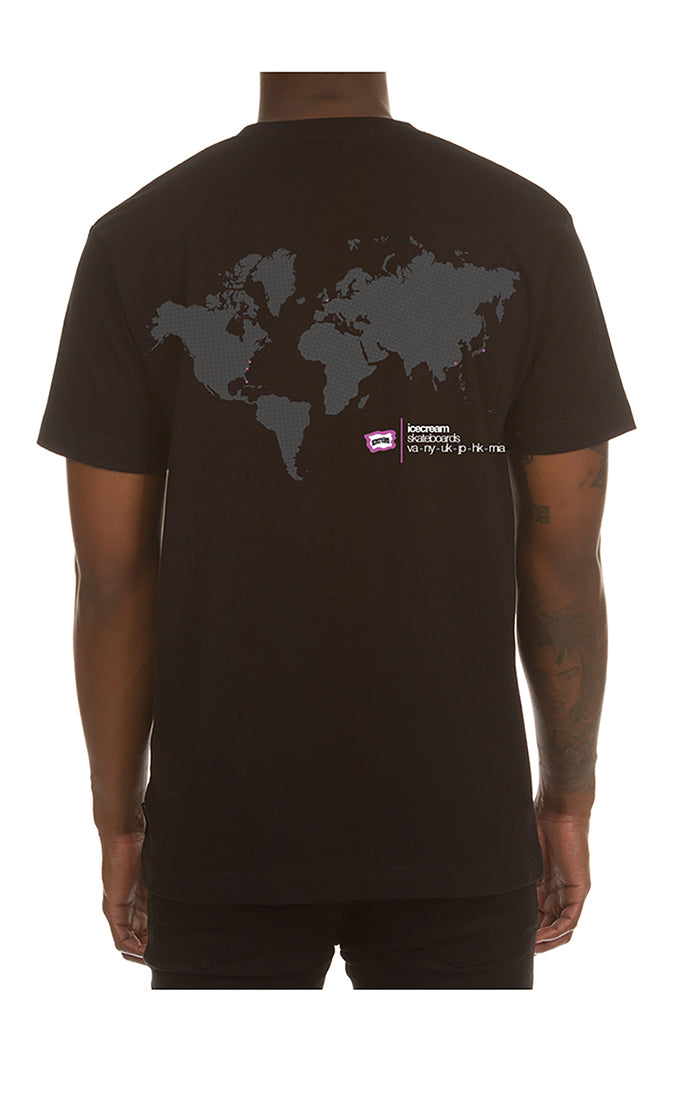 Vintage-inspired Ice Cream Location SS Black Tee (451-2205) featuring iconic Location design in black and white