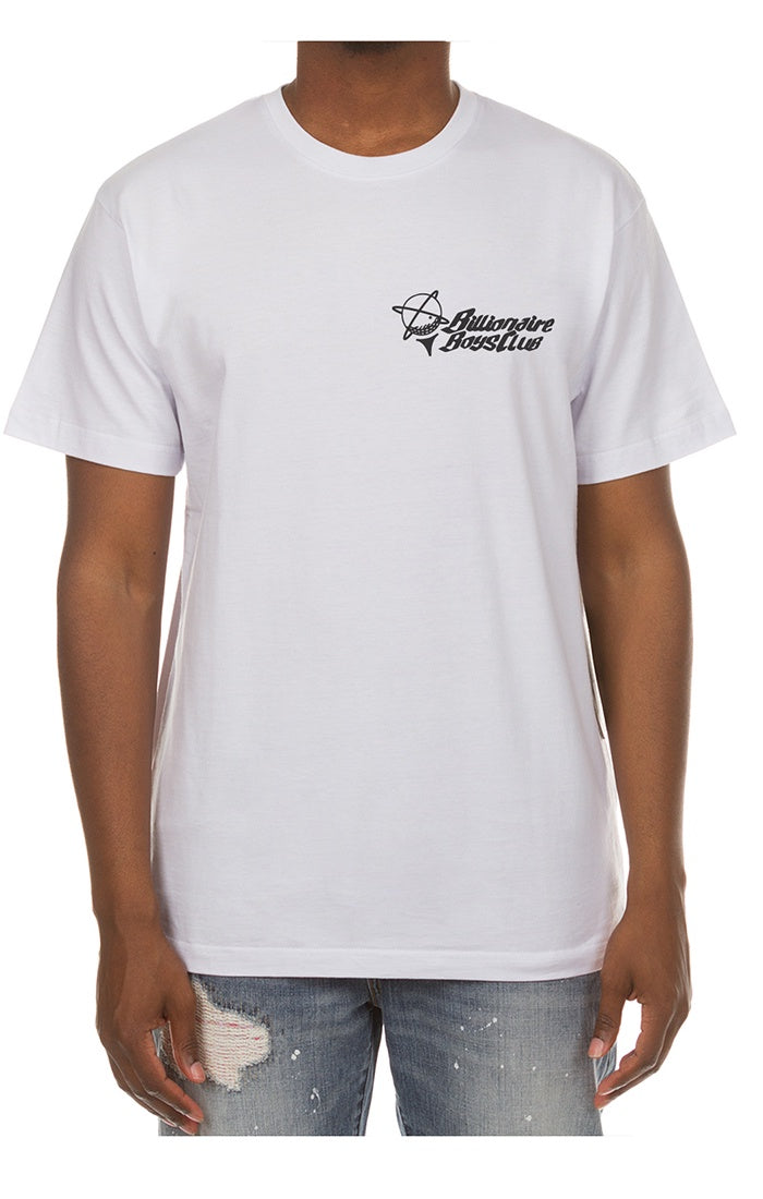 White Billionaire Boys Club BBC Swing Short Sleeve Tee with Style Number 851-4207, featuring iconic branding and comfortable fit